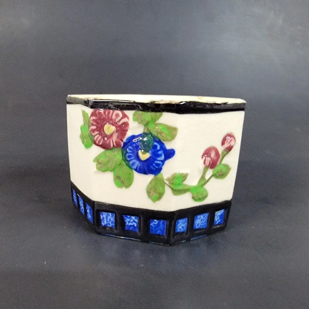 VINTAGE JAMAKATA Y. K. JAR FLOWER MOTIF‎ DECOR MADE IN JAPAN Missing Lid